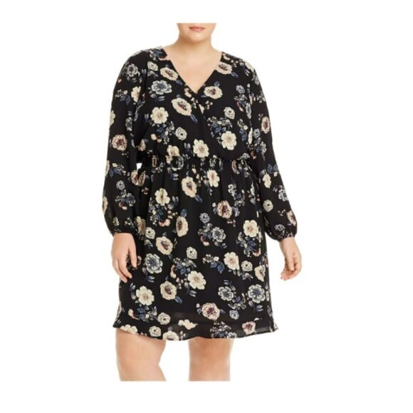 Aqua Curve Dress 2X Floral Smoked Waist LS Midi Ruffle Hem Lined V Neck USA Made - Picture 15 of 16